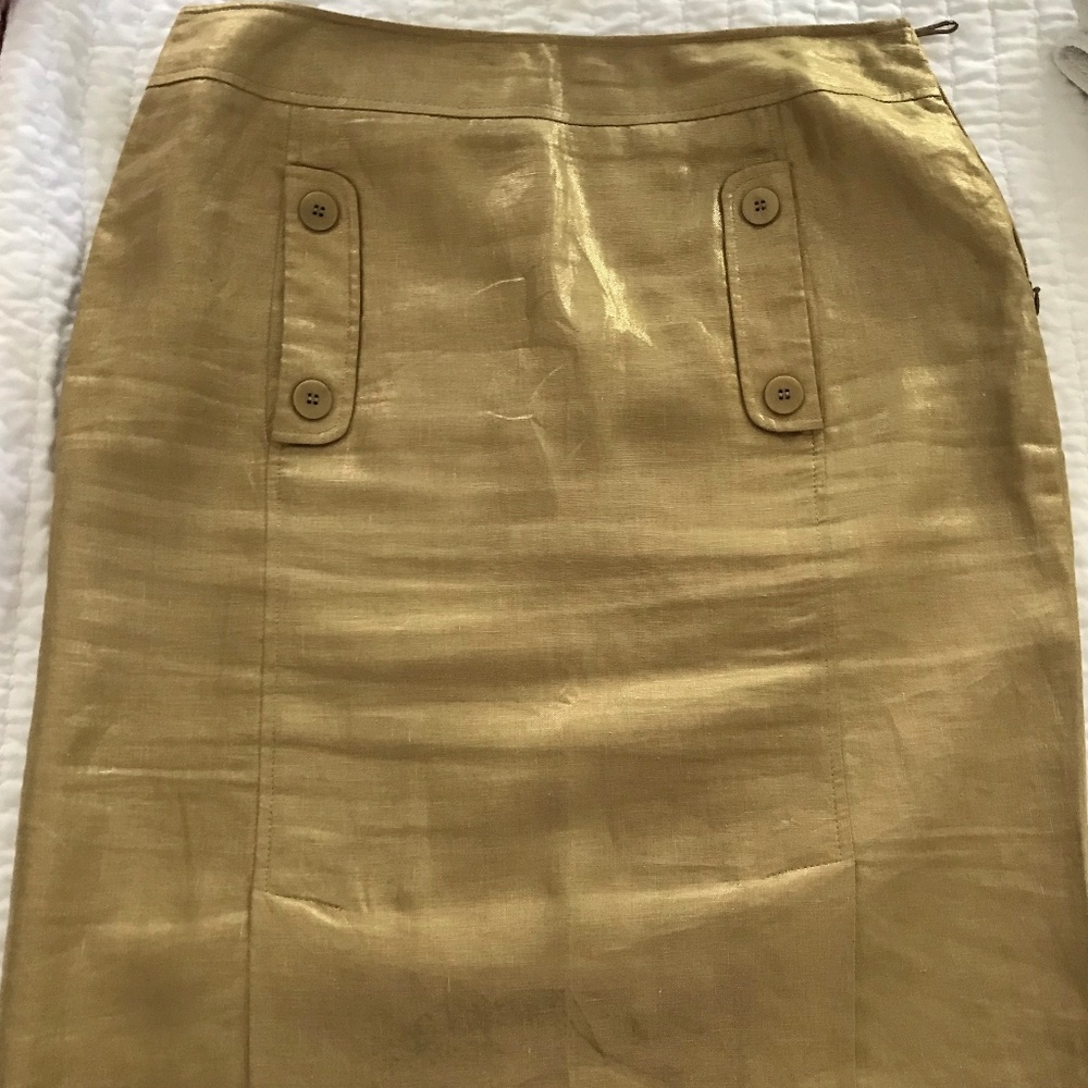 Lafayette 148 New York Metallic Gold Linen skirt size M